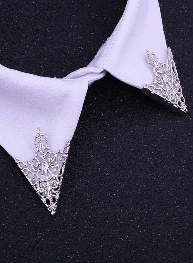 MXUHUI Retro Hollow Pattern and Angle Triangle Collar Pins Brooch Clip Pin Brooches Shirt Collar Decoration Parts (Silver) - Image 3